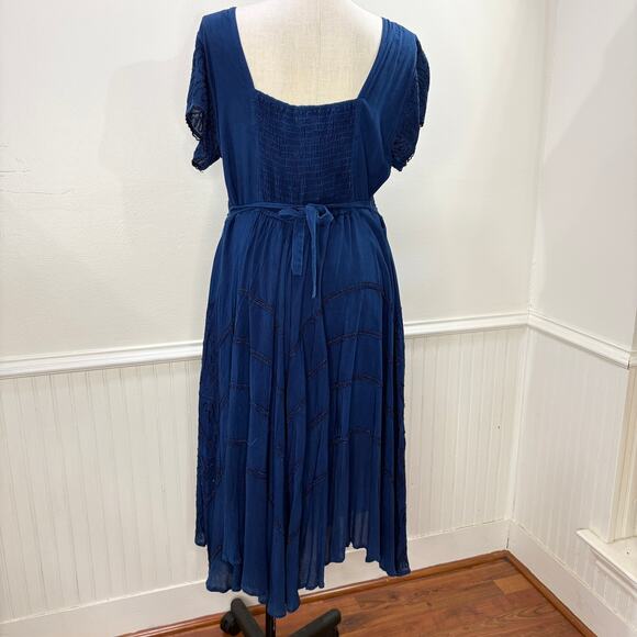 Lapogee Asymmetric Dress Embroidered Milk Maid Lace Up Boho Fairy Renaissance - Picture 5 of 14